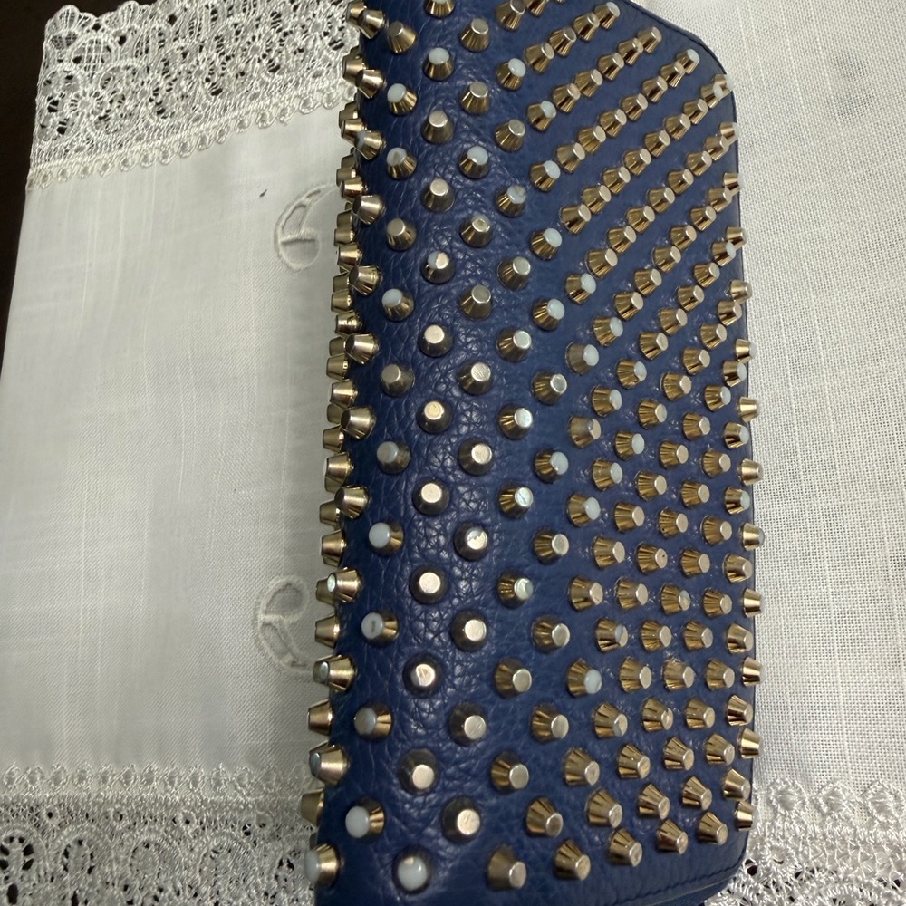 Authentic Christian Louboutin Navy Wallet with Silver Studs - Picture 5 of 16